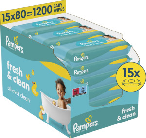 Zestaw chusteczek nawilżanych Pampers Fresh Clean 15 x 80 szt (8001841078496). Chusteczki dla dzieci i niemowląt