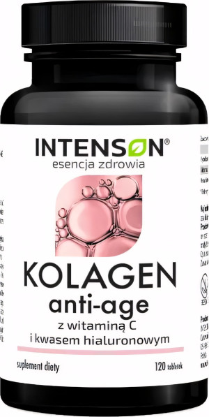 Kolagen z witaminą C i kwasem hialuronowym Intenson Collagen + Hyaluron + Vit C Anti-Age 120 tabletek (5902150289661). Naturalne suplementy diety i ekstrakty