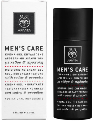 Apivita Men's Care nawilżający krem-żel chłodzący o nietłustej konsystencji z cedrem i propolisem 50 ml (5201279008017). Kremy do twarzy