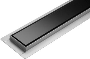 Odpływ liniowy FALA stal nierdzewna z kratką 90 cm suche zamknięcie BLACK GLASS (75389) (5906083031182). Odpływy prysznicowe