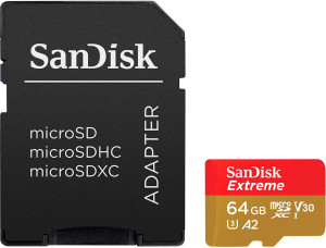 SanDisk Extreme microSDXC 64GB UHS-I + adapter (SDSQXAH-064G-GN6AA). Karty pamięci