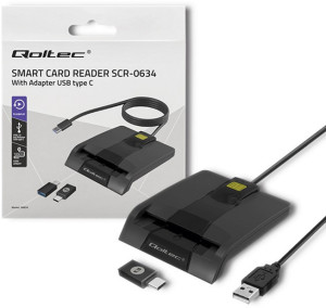 Qoltec Intelligent Smart ID SCR-0634 Czytnik kart chipowych USB typu C (50634) (5901878506340). Urządzenia RFID