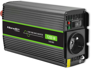 Przetwornica samochodowa Qoltec Monolith 600W/1200W 24V na 230V czysty sinus (51937) (5901878519371). Falowniki samochodowe