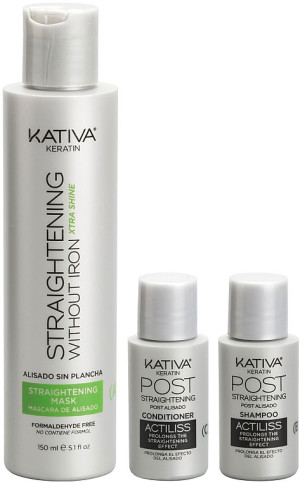 Zestaw do prostowania włosów Kativa Keratin Straightening Kit Extra Shine Maska 150 ml + Szampon 30 ml + Odżywka 30 ml (7750075052949). Zestawy do pielęgnacji włosów