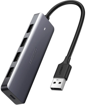 Adapter Hub USB 4w1 Ugreen 4 x USB 3.0 + USB-C Gray (6957303804375). Huby i czytniki kart USB