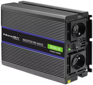 Przetwornica samochodowa Qoltec Monolith 3000 MS Wave 1500 W/3000 W 12 V na 230 V (5901878519272). Falowniki samochodowe