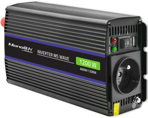 Przetwornica samochodowa Qoltec Monolith 1200 MS Wave 600 W/1200 W 12 V na 230 V (5901878519258). Falowniki samochodowe