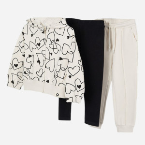 Komplet dziecięcy dla dziewczynki (bluza rozpinana + legginsy + spodnie) Mayoral 4.888-81 92 cm Beżowy/Czarny (8445865484633). Komplety dziewczęce