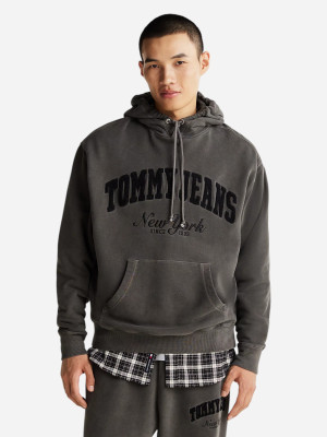 Bluza męska z kapturem kangurka Tommy Jeans DM0DM20263-BDS S Ciemnoszara (8720638584568). Bluzy z kapturem męskie