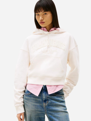 Bluza damska z kapturem kangurka Tommy Jeans DW0DW19413-YBH L Mleczna (8720638463580). Bluzy z kapturem damskie