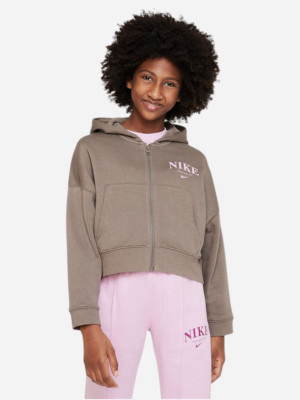 Bluza rozpinana z kapturem dziewczęca Nike G Nsw Trend Flc Fz Hoodie DV2565-040 XS (122-128 cm) Brązowa. Bluzy rozpinane dziewczęce