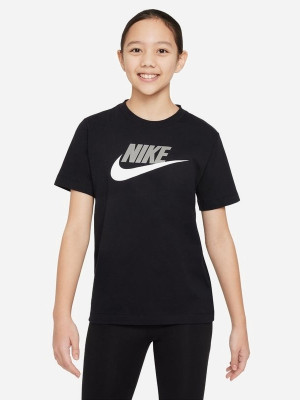 Koszulka dziecięca dla dziewczynki Nike K Nsw Tee Futura Hbr FZ5178-010 122-128 cm (XS) Czarna (197596880847). T-shirty dziewczęce