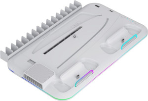 Stojak do PS5 Canyon CS-51 RGB Slim/DE z chłodzeniem i ładowaniem padów White (CND-CSPS5W-1). Kontrolery do gier