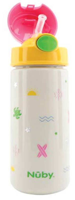Bidon dla dzieci Nuby z przyciskiem i miękką słomką Biały 540 ml (5414959065846). Butelki i bidony na wodę