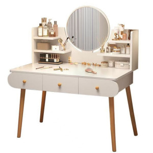 Toaletka kosmetyczna LEAN Toys z lustrem trzy szuflady 100 x 40 x 120 cm Biała (5905991063018). Toaletki