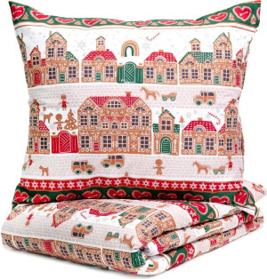 Komplet pościeli Homla Lapland Poszewka na pościel 220 x 200 cm + 2 poszewki na poduszki 70 x 80 cm z mikrofibry w domki Wielokolorowy (5904183858548). Pościele
