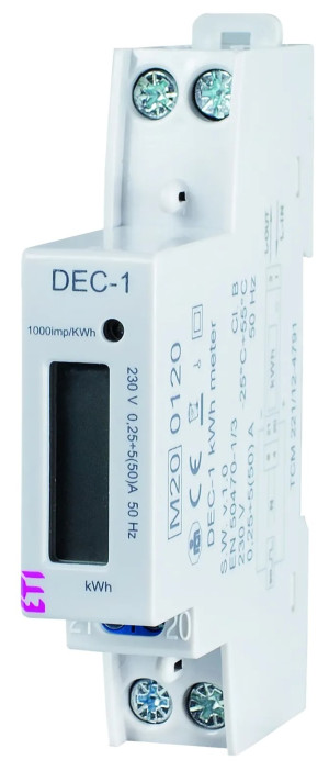 Licznik energii elektrycznej ETI 1‑fazowy 5A 230V AC IP20 DEC‑1 (3838895620723). Liczniki energii elektrycznej
