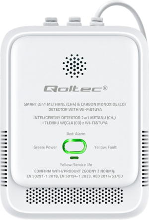 Czujnik wycieku gazu ziemnego i czadu Qoltec Wi-Fi 85 dB LED (5901878526546). Czujniki alarmowe