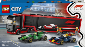 Zestaw klocków LEGO City F1 Ciężarówka z bolidami RB20 i AMR24 F1 1086 elementów (60445). Klocki