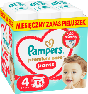 Pieluchomajtki Pampers Premium Care Pants Rozmiar 4 (9-15 kg) 94 szt (8006530320160). Pieluchy i pieluchomajtki dla dzieci