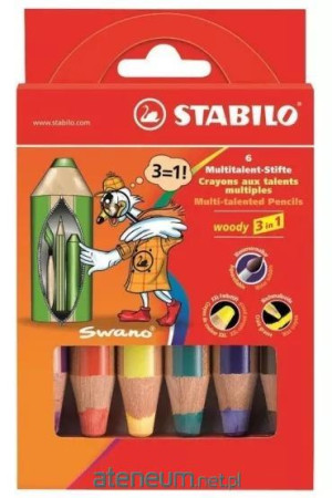 Zestaw akwarelowych ołówków Stabilo Woody 3 w 1 6 szt (4006381117388). Kredki