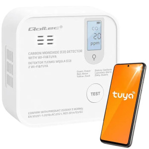 Czujnik czadu Qoltec bezprzewodowy 85dB Wi-Fi TUYA (5901878526553). Czujniki alarmowe