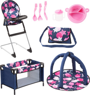 Zestaw Bayer Travel set Łóżeczko przenośne 9 w 1 54 cm Blue/Pink (4003336405156). Akcesoria dla lalek