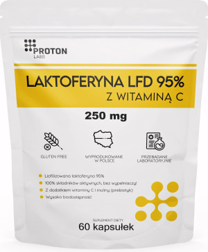 Suplement diety laktoferyna Proton Labs Laktoferyna LFD 95% z witaminą C 250 mg 60 kapsułek (5904209824687). Naturalne suplementy diety i ekstrakty