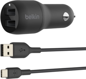 Ładowarka samochodowa Belkin Dual BOOST CHARGE Dual USB-A + USB-A to USB-C Kabel Czarna (CCE001bt1MBK). Ładowarki do telefonów