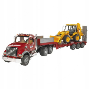Zestaw gier Bruder - Brother Mack granite truck with low-loader and JCB 4CX backhoe loader (4001702028138). Autka i pojazdy zabawkowe