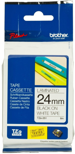 Tasiemka Brother TZe-251 Laminated 24 mm 8 m Black/White. Materiały eksploatacyjne do drukarek etykiet