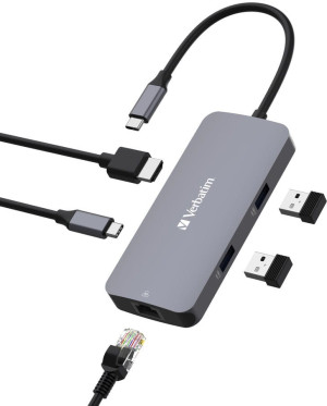 USB-hub Verbatim CMH-05 USB Type-C do HDMI 8-portowy Grey (VB32150). Huby i czytniki kart USB