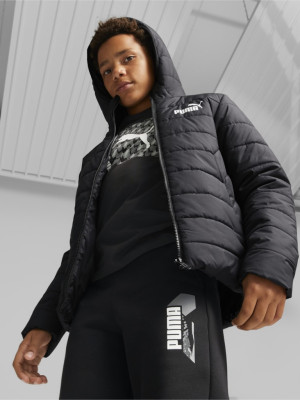 Kurtka chłopięca przejściowa Puma Ess Hooded Padded Jacket 67055901 110 cm Czarna (4065449046350). Kurtki chłopięce