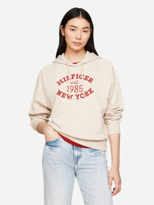 Bluza damska z kapturem oversize Tommy Hilfiger WW0WW42098-ACI L Beżowa (8720636807072). Bluzy z kapturem damskie
