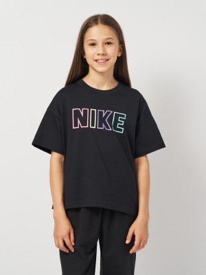 Koszulka dziewczęca bawełniana Nike Sportswear Essential FZ5561-010 XS (122-128 cm) Czarna. T-shirty dziewczęce