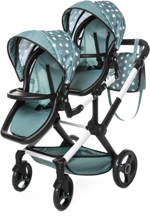 Wózek dla lalek bliźniaczek Bayer Design Xeo Twin Szary w gwiazdy (4003336267587). Akcesoria dla lalek