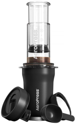 Zestaw AeroPress Go Plus Zaparzacz do kawy + Kubek termiczny + Papierowe filtry 45 szt + Składane mieszadło + Miarka Czarny 300 ml (85276082424). Naczynia turystyczne