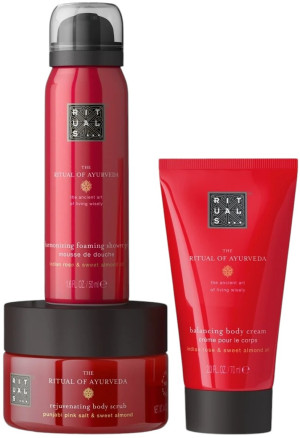 Zestaw Rituals The Ritual Of Ayurveda Trial Set Pianka pod prysznic 50 ml + Krem do ciała 70 ml + Peeling do ciała 125 g (8719134185232 / 8719134205442). Zestawy kosmetyków pielęgnacyjnych