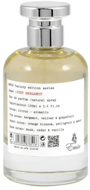 Woda perfumowana unisex Emir Just Bergamot Factory Edition 100 ml (6297856878516). Perfumy damskie