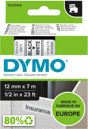 Taśma etykietowa Dymo D1 Original 12 mm x 7 m (5411313450133). Materiały eksploatacyjne do drukarek etykiet