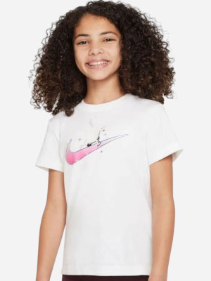 Koszulka dziewczęca bawełniana Nike G Nsw Tee Bf Shine DX1706-100 XS (122-128 cm) Biała. T-shirty dziewczęce