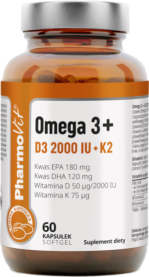 Suplement diety Pharmovit Omega 3 + D3 2000 IU + K2 60 kapsułek (5904703901754). Oleje rybne i kwasy omega