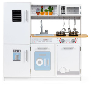 Drewniana kuchnia dla dzieci EcoToys z akcesoriami dla dzieci + efekty led PLK553 Biała (5903769975402). Zestawy zabawek dla dzieci