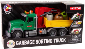 Ciężarówka Lean Toys do transportu koszy na śmieci z dźwigiem i efektami dźwiękowymi (12966) (5905323211421). Autka i pojazdy zabawkowe