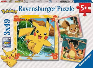 Puzzle Ravensburger Pokemon Pikachu Charizard and Eevee! 3 × 49 elementów 12004062 (4005555040620). Puzzle i układanki