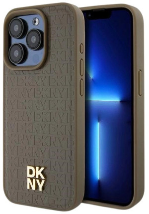 Etui DKNY Leather Pattern Metal Logo MagSafe do Apple iPhone 15 Pro Max Brown (3666339261825). Etui i pokrowce na telefony
