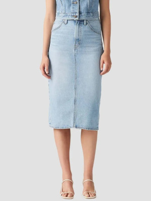 Spódnica damska jeansowa midi z wysokim stanem Levi`s Hr Back Slit Skirt 001VH-0001 28 Błękitna (5401157932285). Spódnice damskie