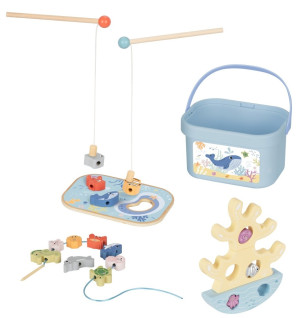 Drewniana gra edukacyjna Tooky Toy Wieża balansująca Łowienie ryb 23 elementy (TJ758) (6976831551223). Zabawki dla niemowląt