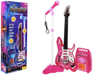Gitara z akcesoriami dla dzieci zestaw muzyczny Wzmacniacz Mikrofon Różowa (5903864912890). Zabawki dla niemowląt