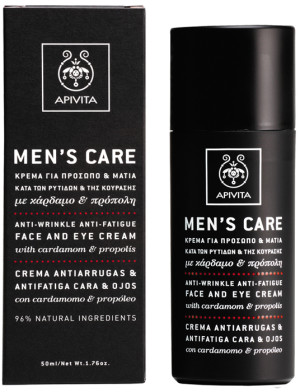 Krem przeciw zmarszczkom i oznakom zmęczenia Apivita Men's Care z kardamonem i propolisem 50 ml (5201279007980). Kremy do twarzy